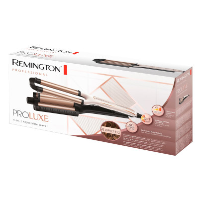 Плойка Remington ProLuxe 4-в-1, для хвиль, 90Вт, темп.режимів-5, D-15mm, 150-210С, кераміка, біло-золотий Плойка Remington ProLuxe 4-в-1, для хвиль, 90Вт, темп.режимів-5, D-15mm, 150-210С, кераміка, біло-золотий