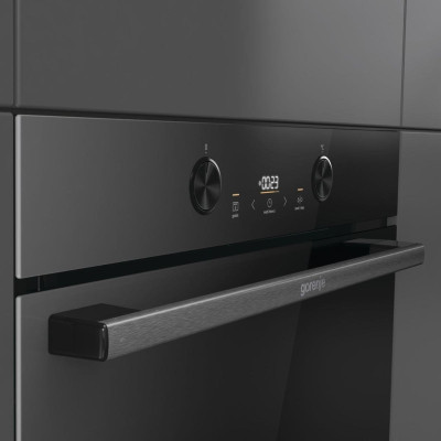 Gorenje Духова шафа електрична, 77л, A+, пара, дисплей, піроліз, чорний