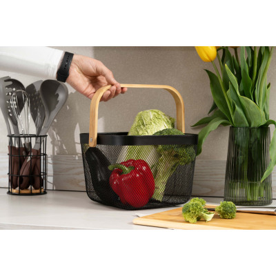 ARDESTO Кошик з ручкою Midori 25х24.5х18см, метал, бамбук, чорний
