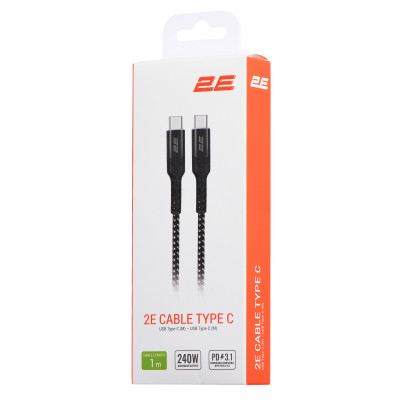 2E Кабель USB-C - USB-C PD 3.1 240W Aluminum Shell 1m Black