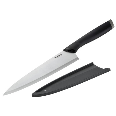 Кухонный нож поварской Tefal Comfort, 20см, с чехлом, нержавеющая сталь, пластик, черный