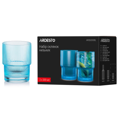 ARDESTO Набір склянок низьких 200мл, 2шт, скло, блакитний ARDESTO Набір склянок низьких 200мл, 2шт, скло, блакитний