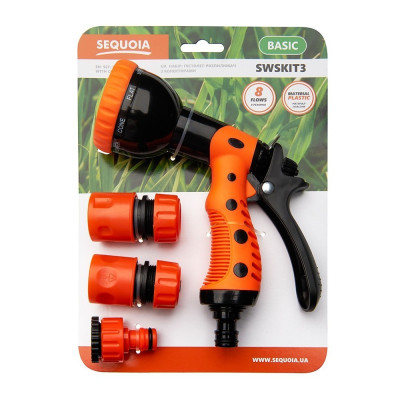 Зрошувач ручний SEQUOIA SWSKIT3 пістолетний пластик цинк 8 режимів регулювання напору води коннектор 2шт штуцер 0.3кг Зрошувач ручний SEQUOIA SWSKIT3 пістолетний пластик цинк 8 режимів регулювання напору води коннектор 2шт штуцер 0.3кг