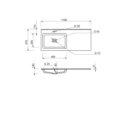 Набір для ванної кімнати, раковина, умивальник Adamant FLATE 120L, штучний камінь, прямокут., з сифоном Click-Clack + змішувач Набір для ванної кімнати, раковина, умивальник Adamant FLATE 120L, штучний камінь, прямокут., з сифоном Click-Clack + змішувач