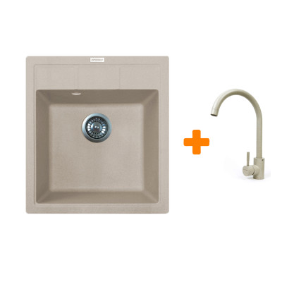 Набір кухонна Adamant Brick, штучний камінь, квадрат, без крила, 460x515x200мм, чаша - 1, врізна, Avena + змішувач Набір кухонна Adamant Brick, штучний камінь, квадрат, без крила, 460x515x200мм, чаша - 1, врізна, Avena + змішувач
