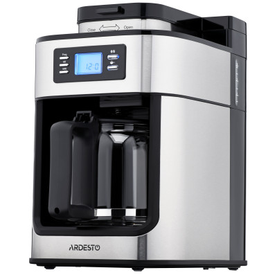 Кавоварка ARDESTO крапельна Steel Collection 1.2л, зерно + мелена, дисплей, сріблясто-чорний Кавоварка ARDESTO крапельна Steel Collection 1.2л, зерно + мелена, дисплей, сріблясто-чорний