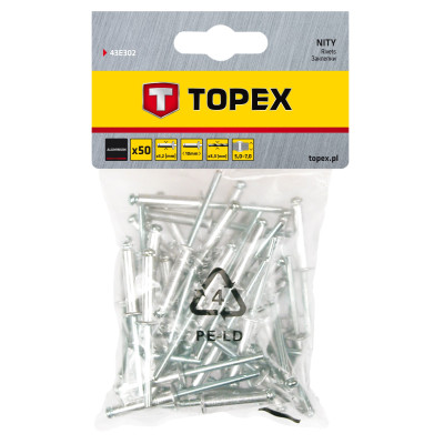 Заклепки TOPEX, алюмінієві, 3.2x10мм, 50шт