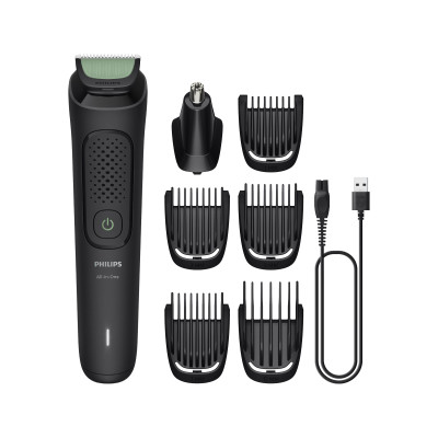 Тример Philips All-in-One Trimmer 3000 Series, для обличчя, голови, носа, акум., насадок-7, сталь, чорний Тример Philips All-in-One Trimmer 3000 Series, для обличчя, голови, носа, акум., насадок-7, сталь, чорний