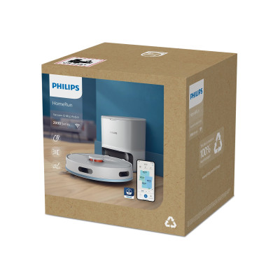 Робот-пилосос Philips Series 2000, h=9.7см, вологе прибирання, конт пил -0.38л, вода -0.3л, автон. робота до 120хв, EPA 11, Wi-Fi, станція самоочищ., білий
