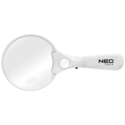 Збільшувальне скло Neo Tools, лупа, D110мм, 3 ступеня збільшення, LED підсвічування Збільшувальне скло Neo Tools, лупа, D110мм, 3 ступеня збільшення, LED підсвічування