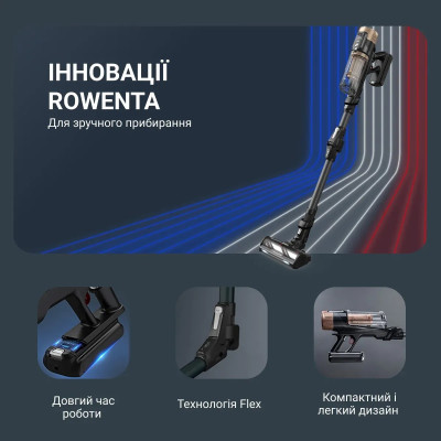 Пилосос Rowenta безпровідний X-Force Flex 14.80 Auto Animal, 240Вт, конт пил -0.65л, автон. робота до 90хв, HEF system 99,9%, чорно-золотий