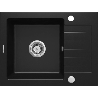 Мийка кухонна Deante Zorba, граніт, прямокутник, з крилом, 580х440х164мм, чаша - 1, накладна, чорний