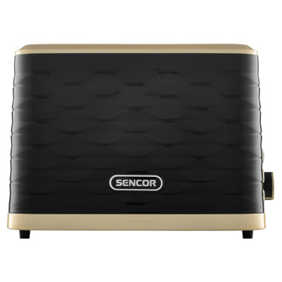 Тостер Sencor 930Вт, підігрів, розморожування, підсвічування, пластик, чорно-золотий