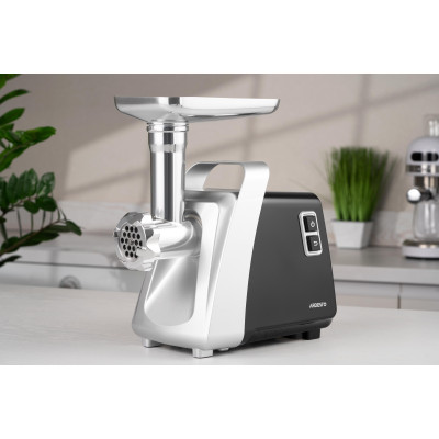 М'ясорубка Ardesto, 2100Вт, 2кг/хв, 3 решітки, насадка для ковбас, кеббе, томатів, 3 терки, бургер-прес, пластик, чорно-срібний М'ясорубка Ardesto, 2100Вт, 2кг/хв, 3 решітки, насадка для ковбас, кеббе, томатів, 3 терки, бургер-прес, пластик, чорно-срібний