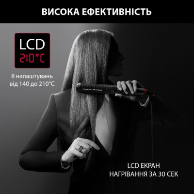 Випрямляч Rowenta x Karl Lagerfeld K/Pro Stylist Straightener, темп.режимів-8, 140-210С, дисплей, іонізація, кераміка, чорний