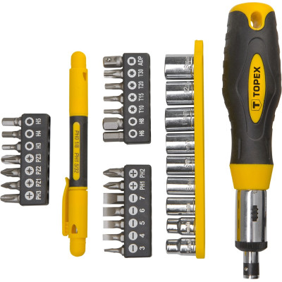 Topex Набір торцевих головок та біт, 2 тримача, біти та торцеві головки 5-13 мм Topex Набір торцевих головок та біт, 2 тримача, біти та торцеві головки 5-13 мм