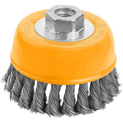 Щітка чашкова Tolsen Профі, торцева, переплетений дріт 0.5мм, 100мм, різьблення M14