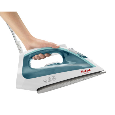 Праска Tefal Virtuo, 1800Вт, 200мл, паровий удар -80гр, постійна пара - 24гр, керам. підошва, біло-бірюзовий Праска Tefal Virtuo, 1800Вт, 200мл, паровий удар -80гр, постійна пара - 24гр, керам. підошва, біло-бірюзовий