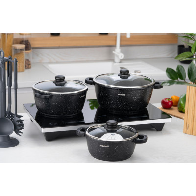 Каструля зі скляною кришкою Ardesto Gemini Anzio, 4.4л, алюміній, чорний AR2424GE Каструля зі скляною кришкою Ardesto Gemini Anzio, 4.4л, алюміній, чорний AR2424GE