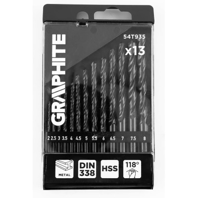 Набір свердел по металу GRAPHITEHSS зі швидкорізальної сталі HSS 2-8мм кейс 13шт