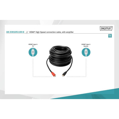 Digitus Кабель HDMI High speed з підсилювачем (AM/AM) 15m, black Digitus Кабель HDMI High speed з підсилювачем (AM/AM) 15m, black
