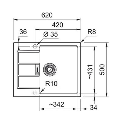 Мийка кухонна Franke Sirius 2 тектонайт, прямокут., з крилом, 620х500х200мм, чаша - 1, врізна, бежевий