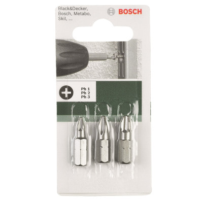 Биты Bosch набор: PH1, PH2, PH3, 25мм 2.609.255.964