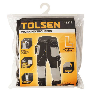 Штани робочі Tolsen, посилена тканина, щільність 260 г/м2, посилений шов, L(52), чорно-сірий Штани робочі Tolsen, посилена тканина, щільність 260 г/м2, посилений шов, L(52), чорно-сірий