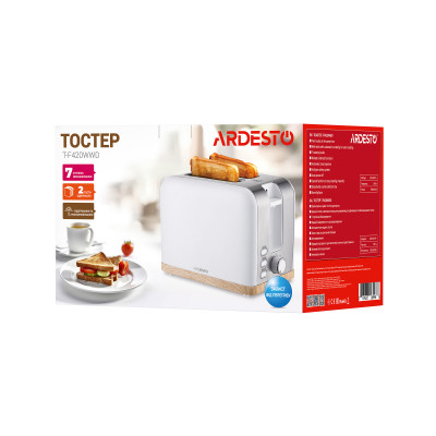 ARDESTO Тостер T-F420WWD, 800Вт, метал, 2 слоти, білий ARDESTO Тостер T-F420WWD, 800Вт, метал, 2 слоти, білий