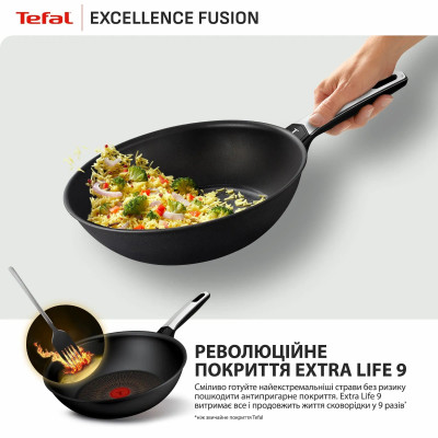 Сковорода ВОК Tefal Excellence Fusion,28см, алюміній, нержавіюча сталь, бакеліт, чорний Сковорода ВОК Tefal Excellence Fusion,28см, алюміній, нержавіюча сталь, бакеліт, чорний