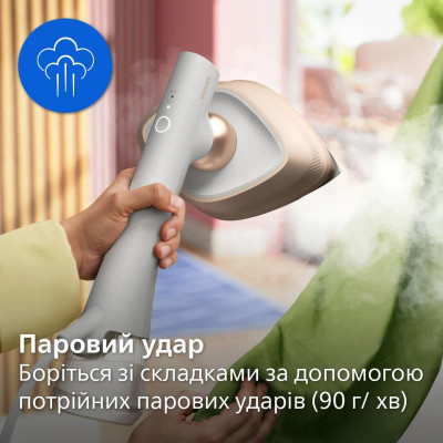 Відпарювач-праска Philips OneTurn, 1800Вт, 200мл, паровий удар -90гр, поворот для зміни типу девайса, алюміній, білий Відпарювач-праска Philips OneTurn, 1800Вт, 200мл, паровий удар -90гр, поворот для зміни типу девайса, алюміній, білий