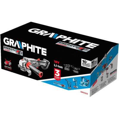 Graphite Шліфмашина кутова акумуляторна Energy + 115мм 18В 10000об·хв 1.5кг без АКБ та ЗП Graphite Шліфмашина кутова акумуляторна Energy + 115мм 18В 10000об·хв 1.5кг без АКБ та ЗП