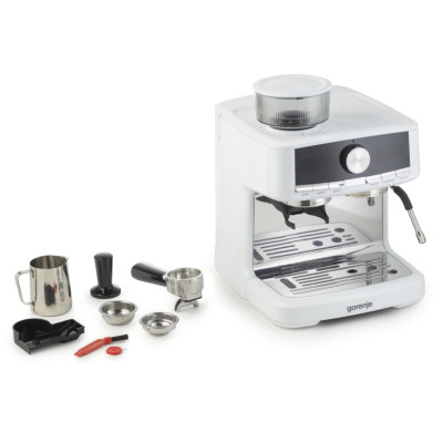 Кавоварка Gorenje ріжкова 2.5л, кавомолка 0,25л, капучинатор, кнопочне керування, білий