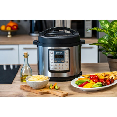 Gorenje Мультиварка-скороварка, 1000Вт, чаша-6л, електронне керув., 15 програм, метал/пластик, чорний