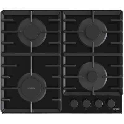 Варильна поверхня Gorenje газова на склі, 60см, чавун, чорний