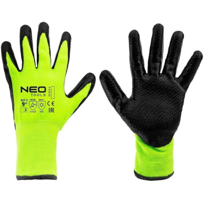 Рукавички робочі Neo Tools, утеплені, латексне покриття, поліестер, р.9, зелено чорні