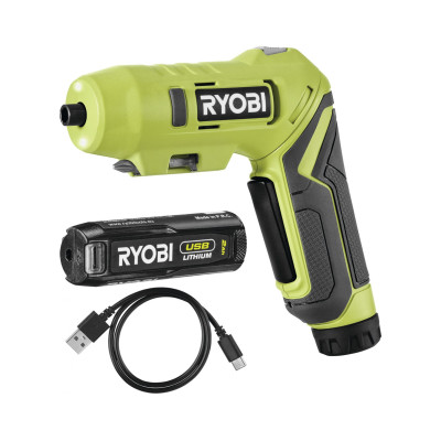 Отвертка аккумуляторная Ryobi USB Lithium RSDP4-120G 4V 1x2A-ч 5Nm 200rpm вращающаяся рукоятка 0.35kg