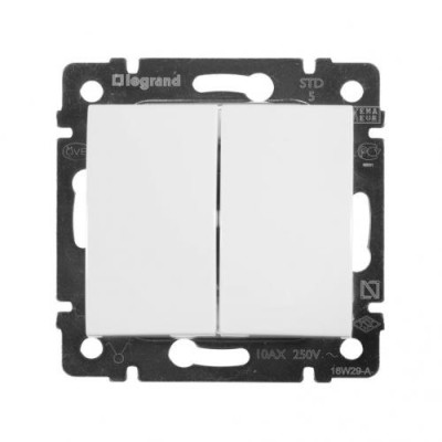 Вимикач 2-клавішний Legrand Valena Classic, 10АХ, 250V, автоматичні клеми, білий