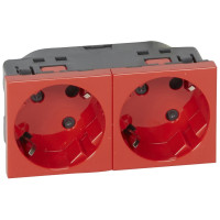 Блок розеток електричних Legrand Mosaic, 2хSchuko для кабельних каналів DLP, Quintella, 16А, 250В, гвинтові клеми, 4мод, червоний