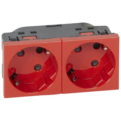 Блок розеток електричних Legrand Mosaic, 2хSchuko для кабельних каналів DLP, Quintella, 16А, 250В, гвинтові клеми, 4мод, червоний