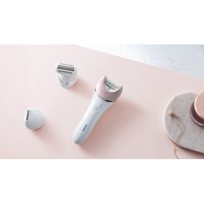 Епілятор Philips 8000 series дисковий, акумуляторний , пінцет.-32, волог.+сух., насадок-6, з підсвіткою, біло-рожевий