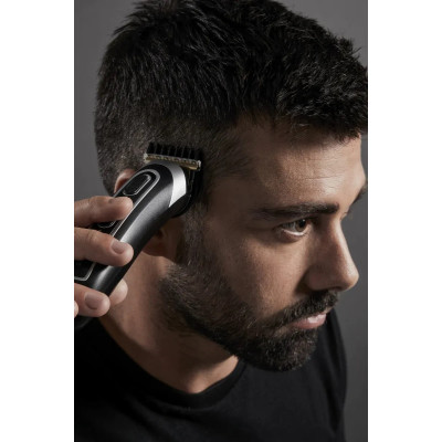 Тример Rowenta Trim & Style, для бороди, вусів, голови и тіла, мережа+акум., роторний мотор, насадок-11, чохол, титан.напил., чорно-сріблястий