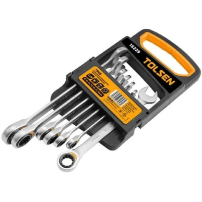 Ключі гайкові Tolsen, храповий механізм, 8-19мм, CrV, набір 7шт Ключі гайкові Tolsen, храповий механізм, 8-19мм, CrV, набір 7шт