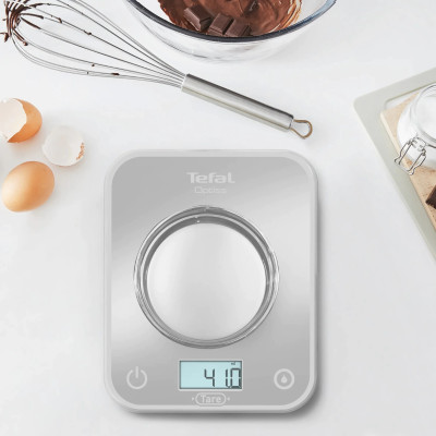 Tefal Ваги кухонні Optiss, 5кг, AAAx2 в комплекті, скло, срібло