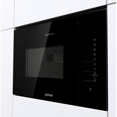 Gorenje Мікрохвильова піч вбудовувана, 25л, електр. управл., 900Вт, гриль, дисплей, інвертор, чорний