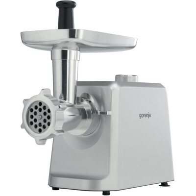 М'ясорубка Gorenje, 2500Вт, 2.4кг/хв, 3 решітки, насадка для ковбас, кеббе, томатів, 3 терки, пластик/метал, білий М'ясорубка Gorenje, 2500Вт, 2.4кг/хв, 3 решітки, насадка для ковбас, кеббе, томатів, 3 терки, пластик/метал, білий