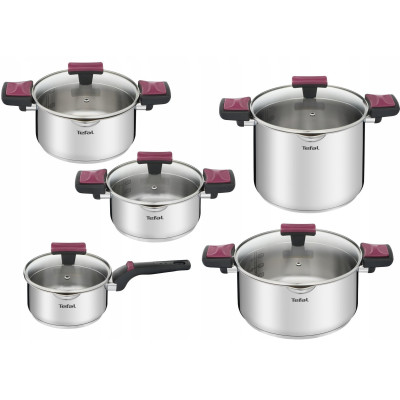 Набір посуду Tefal Cook&Clip, 10предметів, нержавіюча сталь,бакеліт, скло