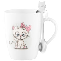 Чашка з ложкою ARDESTO Cute, 320мл, порцеляна, нержавіюча сталь, білий