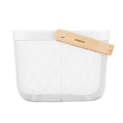 Кошик з ручкою Ardesto Midori 25х24.5х18см, метал, дерево, білий Кошик з ручкою Ardesto Midori 25х24.5х18см, метал, дерево, білий