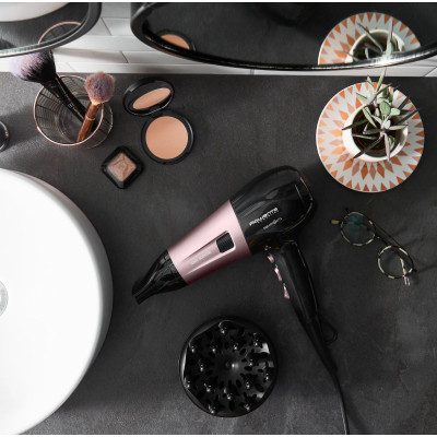 Фен Rowenta Powerline, 2400Вт, 3 режими, дифузор, іоніз-я, хол. обдув, чорно-рожевий